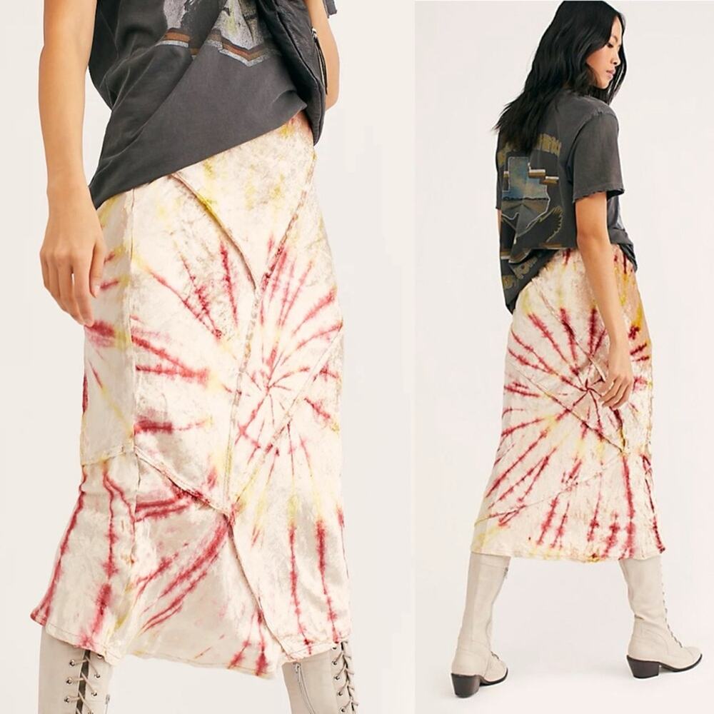 Free People Velvet Tie Dye Skirt XS Midi Serious Swagger Festival